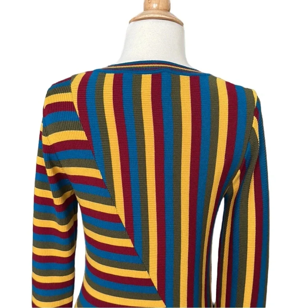 VICTOR‎ GLEMAUD Wool Knit Sweater Dress Multi-Color Striped Retro 70s, Medium